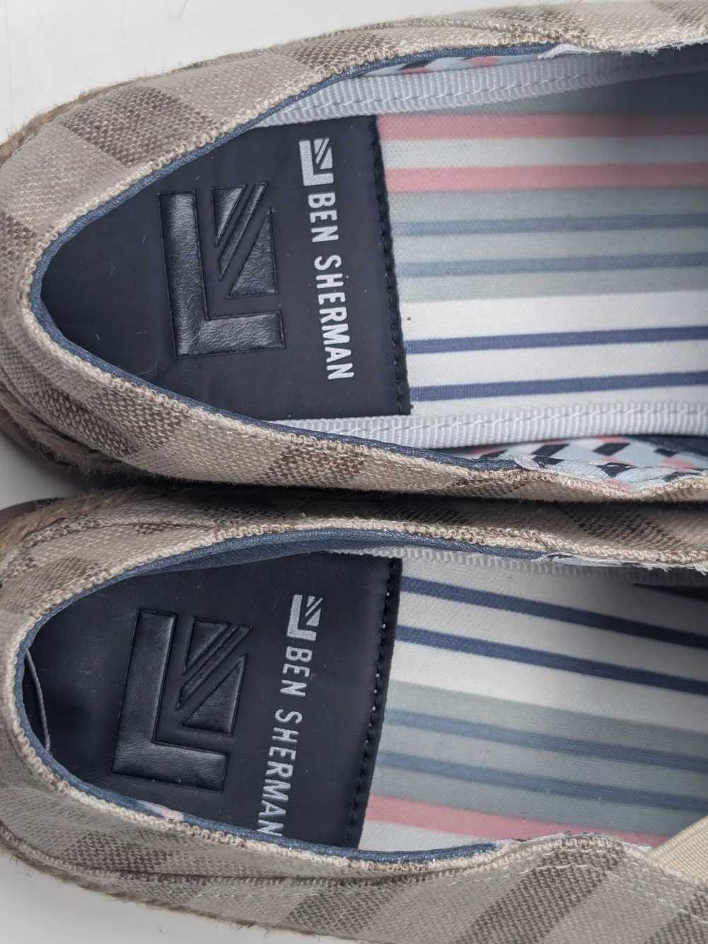 NWT Ben Sherman Mens Taupe Beige Striped Espadrille Slip On Loafers Size 9.5